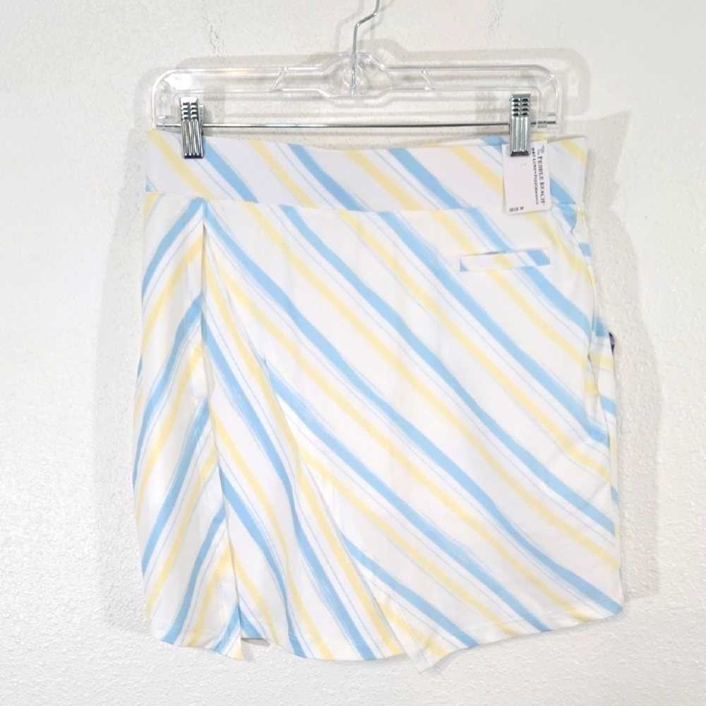 *NWT* PEBBLE BEACH Pale Turquoise/Yellow/White Stripes Skort w/Pockets, size M